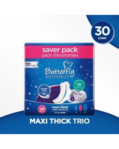 فوط نسائية Butterfly Maxi Thick Long – عبوة اقتصادية 30 فوطة