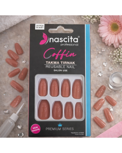 أظافر تركيب كوفن لون نود – 24 حبة (Nascita Professional Coffin Nails)