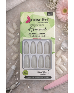أظافر تركيب ألْموند لون أبيض طبيعي – 36 حبة (Nascita Professional Almond Nails)