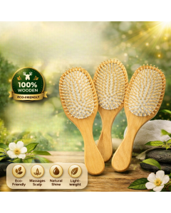 فرشاية شعر بيضاوية ابيض خشب طبيعية – Wooden Hair Brush