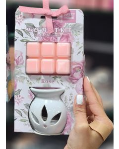 مبخرة زيت عطري مع شمع معطر مكعبات ورد