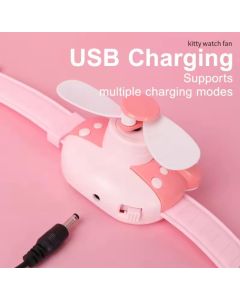 ساعة مروحة كرتونية للأطفال – قابلة للشحن USB