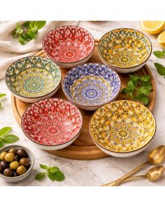 طقم صحون سيراميك ملونة مزخرفة – 6 قطع